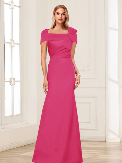 Trumpet/Mermaid Square Neck Short Sleeves Mother of the Bride Dresses with Ruched