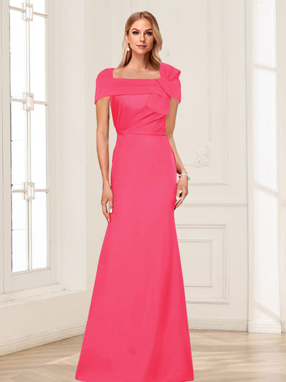 Trumpet/Mermaid Square Neck Short Sleeves Mother of the Bride Dresses with Ruched