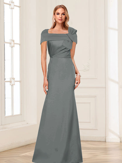 Trumpet/Mermaid Square Neck Short Sleeves Mother of the Bride Dresses with Ruched