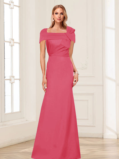 Trumpet/Mermaid Square Neck Short Sleeves Mother of the Bride Dresses with Ruched