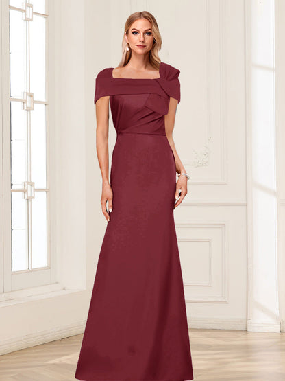 Trumpet/Mermaid Square Neck Short Sleeves Mother of the Bride Dresses with Ruched