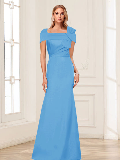 Trumpet/Mermaid Square Neck Short Sleeves Mother of the Bride Dresses with Ruched