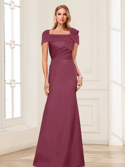 Trumpet/Mermaid Square Neck Short Sleeves Mother of the Bride Dresses with Ruched