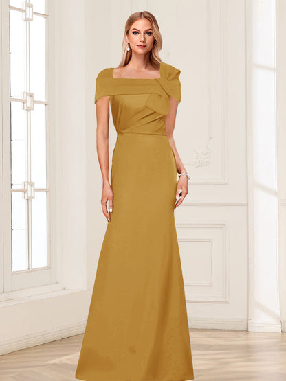 Trumpet/Mermaid Square Neck Short Sleeves Mother of the Bride Dresses with Ruched