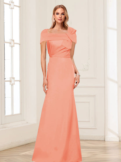 Trumpet/Mermaid Square Neck Short Sleeves Mother of the Bride Dresses with Ruched