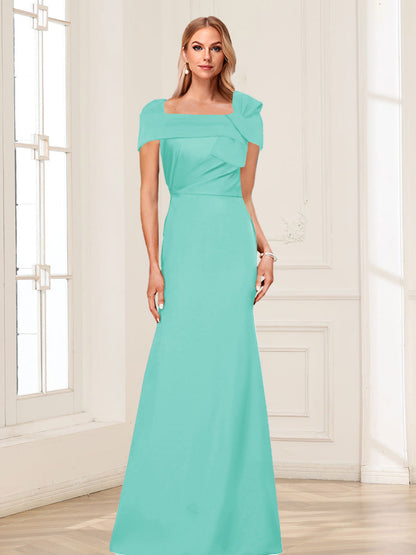 Trumpet/Mermaid Square Neck Short Sleeves Mother of the Bride Dresses with Ruched