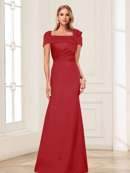 Trumpet/Mermaid Square Neck Short Sleeves Mother of the Bride Dresses with Ruched