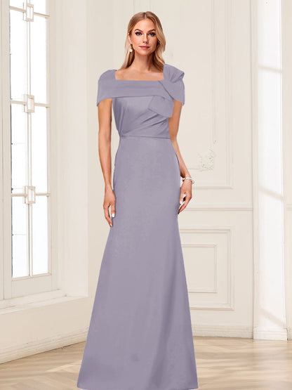 Trumpet/Mermaid Square Neck Short Sleeves Mother of the Bride Dresses with Ruched