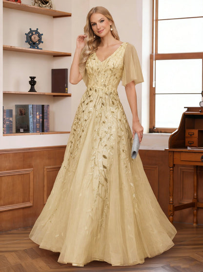A-Line/Princess V-Neck Floor-Length Mother of the Bride Dresses with Appliques