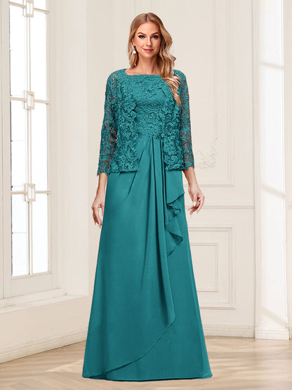 Lace Chiffon Square Neck 3/4 Sleeves 2 Pieces Mother of the Bride Dresses with Appliques & Jacket