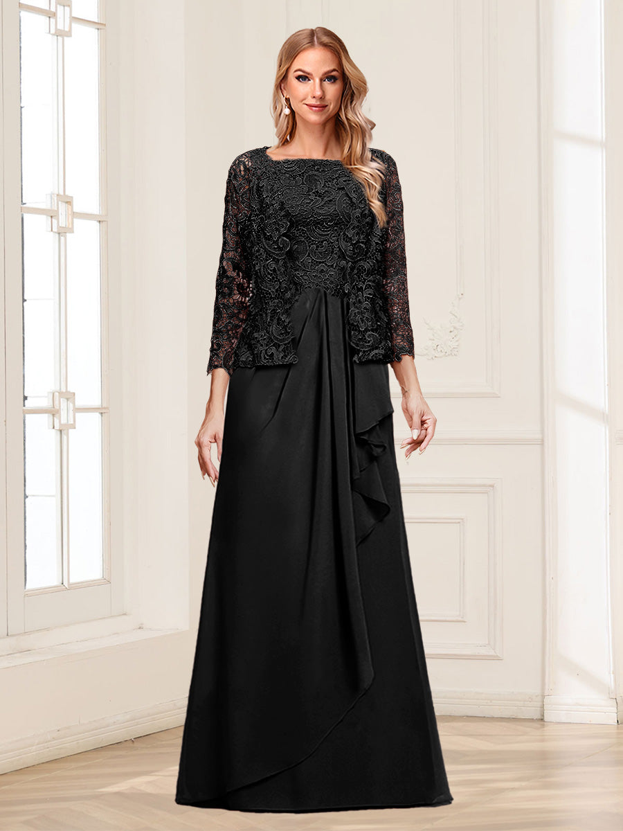 Lace Chiffon Square Neck 3/4 Sleeves 2 Pieces Mother of the Bride Dresses with Appliques & Jacket
