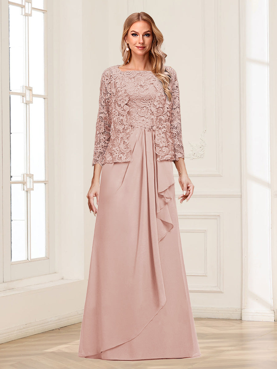 Lace Chiffon Square Neck 3/4 Sleeves 2 Pieces Mother of the Bride Dresses with Appliques & Jacket