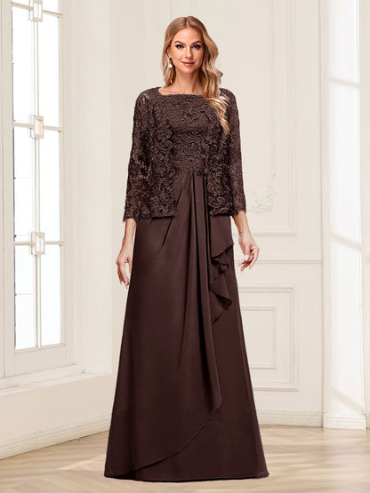 Lace Chiffon Square Neck 3/4 Sleeves 2 Pieces Mother of the Bride Dresses with Appliques & Jacket