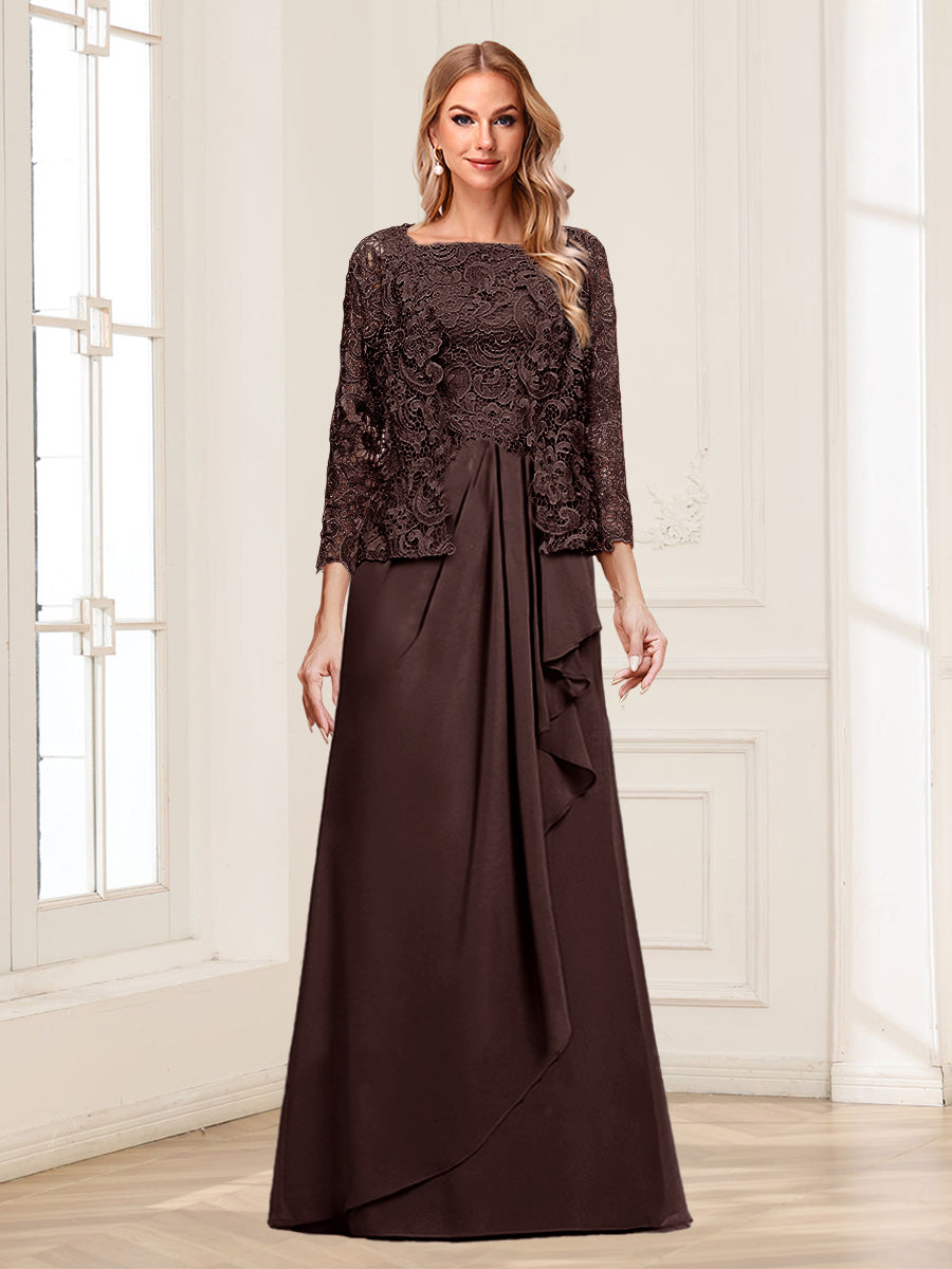 Lace Chiffon Square Neck 3/4 Sleeves 2 Pieces Mother of the Bride Dresses with Appliques & Jacket