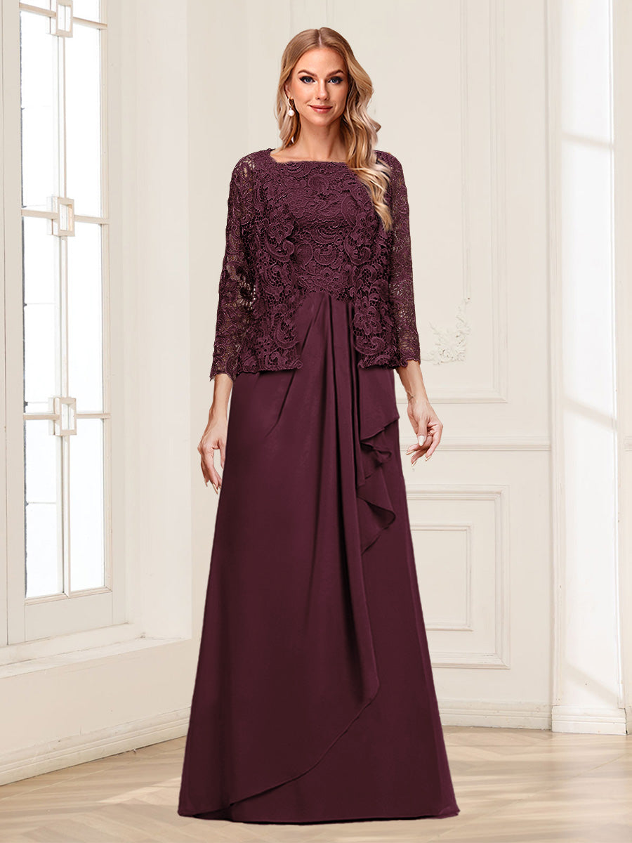 Lace Chiffon Square Neck 3/4 Sleeves 2 Pieces Mother of the Bride Dresses with Appliques & Jacket