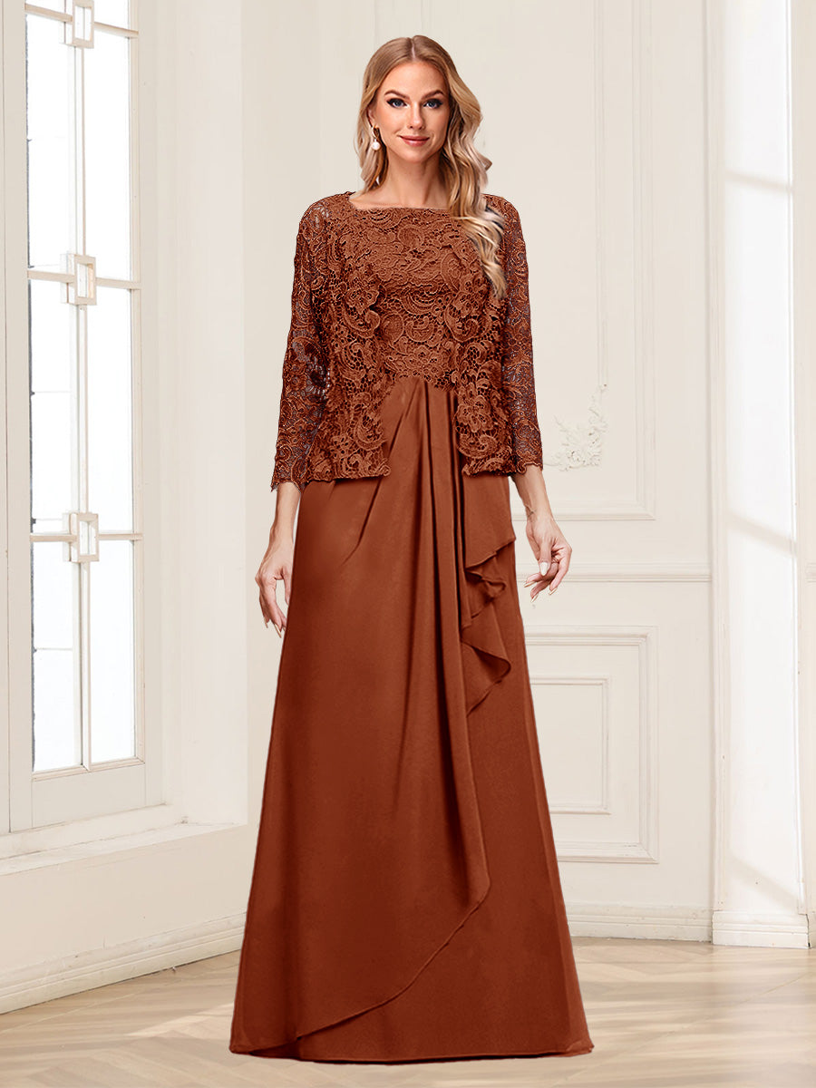 Lace Chiffon Square Neck 3/4 Sleeves 2 Pieces Mother of the Bride Dresses with Appliques & Jacket