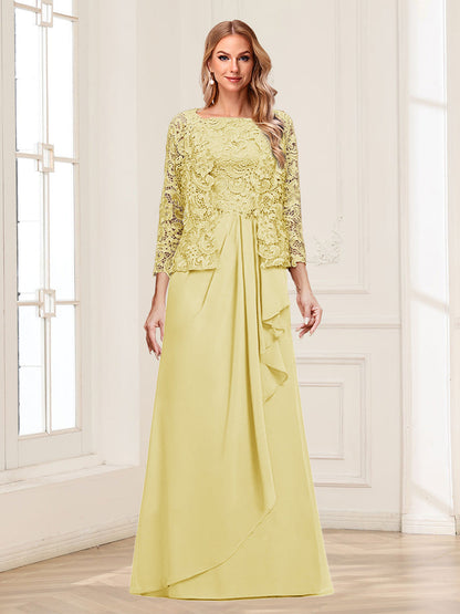 Lace Chiffon Square Neck 3/4 Sleeves 2 Pieces Mother of the Bride Dresses with Appliques & Jacket