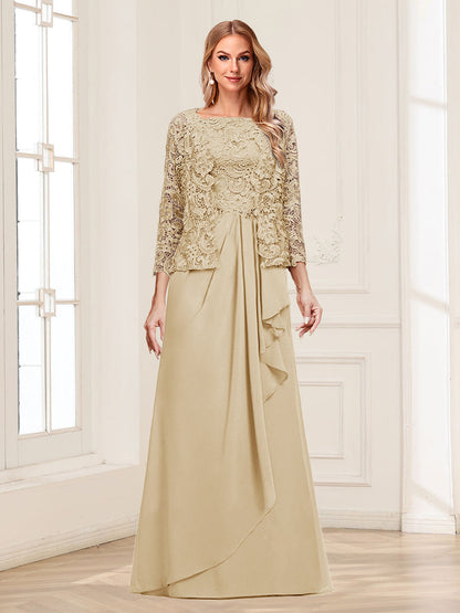 Lace Chiffon Square Neck 3/4 Sleeves 2 Pieces Mother of the Bride Dresses with Appliques & Jacket