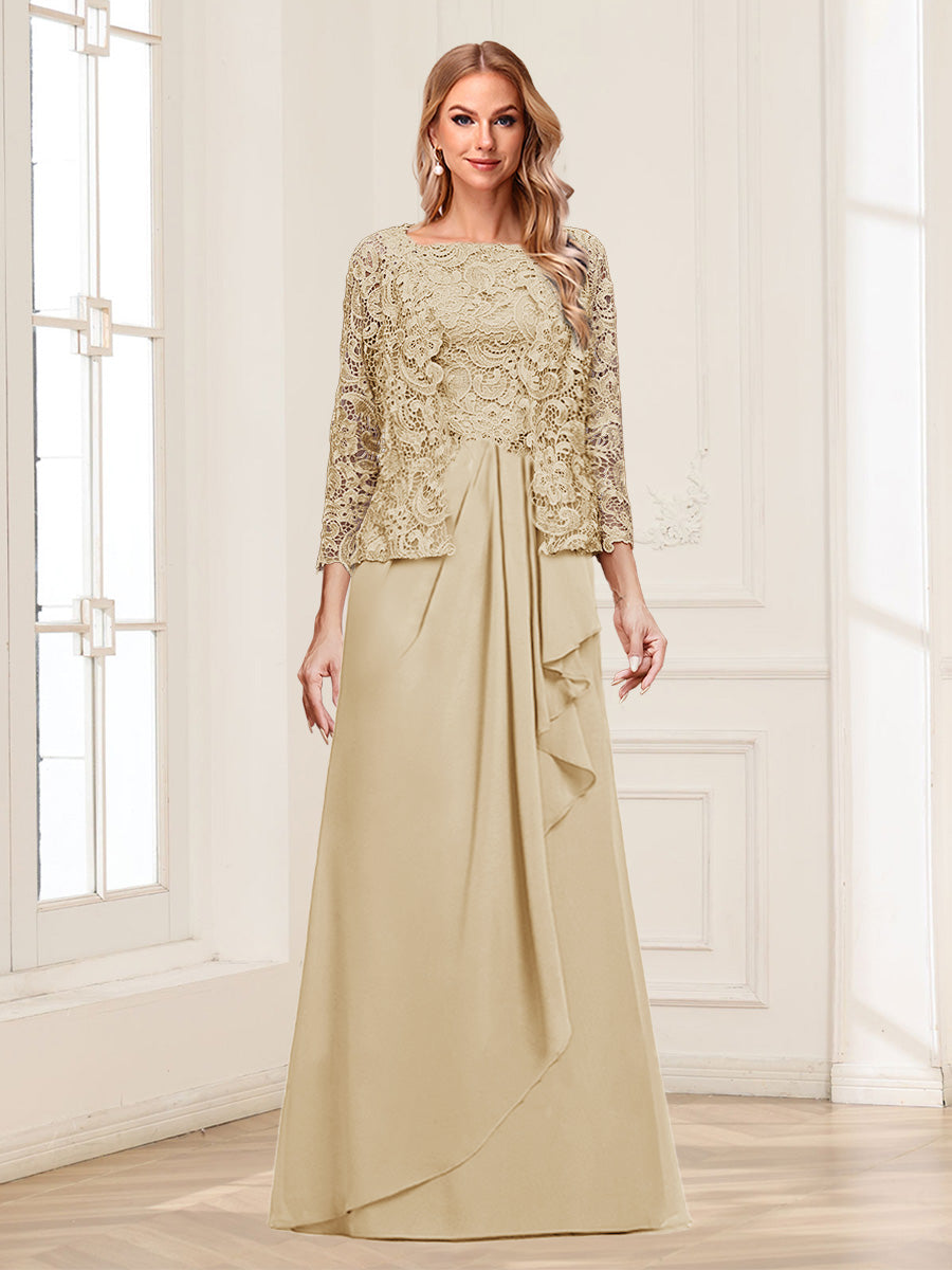 Lace Chiffon Square Neck 3/4 Sleeves 2 Pieces Mother of the Bride Dresses with Appliques & Jacket