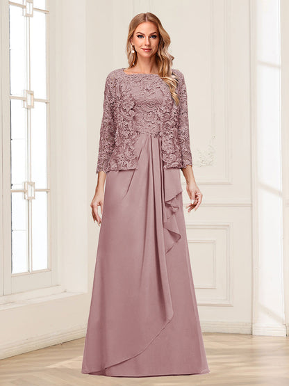 Lace Chiffon Square Neck 3/4 Sleeves 2 Pieces Mother of the Bride Dresses with Appliques & Jacket