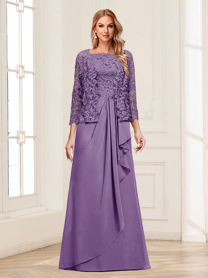 Lace Chiffon Square Neck 3/4 Sleeves 2 Pieces Mother of the Bride Dresses with Appliques & Jacket