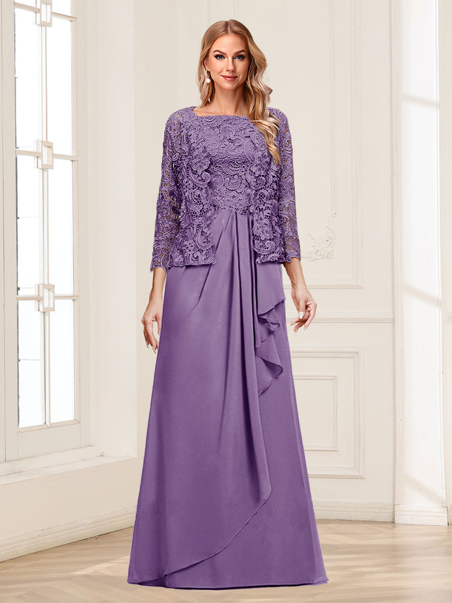 Lace Chiffon Square Neck 3/4 Sleeves 2 Pieces Mother of the Bride Dresses with Appliques & Jacket