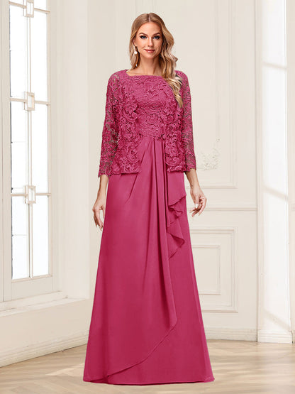 Lace Chiffon Square Neck 3/4 Sleeves 2 Pieces Mother of the Bride Dresses with Appliques & Jacket