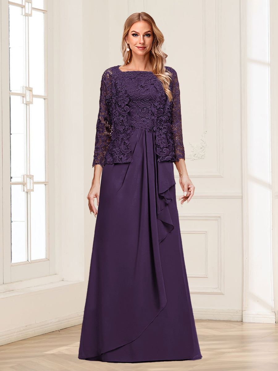Lace Chiffon Square Neck 3/4 Sleeves 2 Pieces Mother of the Bride Dresses with Appliques & Jacket