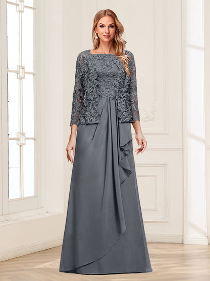 Lace Chiffon Square Neck 3/4 Sleeves 2 Pieces Mother of the Bride Dresses with Appliques & Jacket
