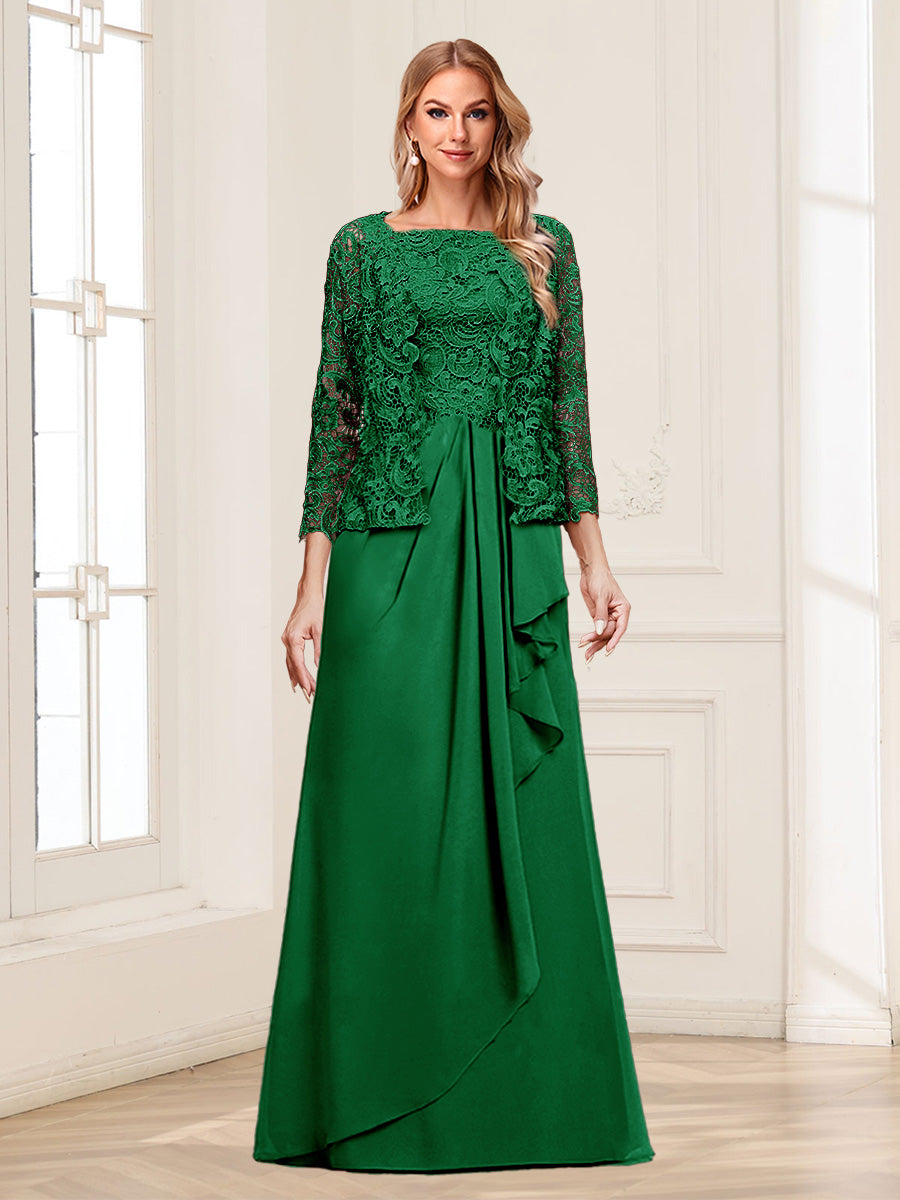 Lace Chiffon Square Neck 3/4 Sleeves 2 Pieces Mother of the Bride Dresses with Appliques & Jacket
