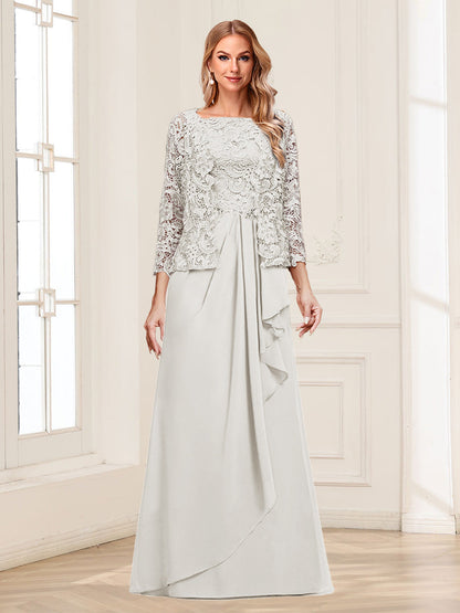 Lace Chiffon Square Neck 3/4 Sleeves 2 Pieces Mother of the Bride Dresses with Appliques & Jacket