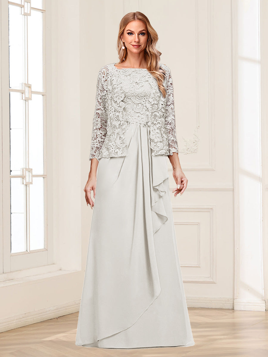 Lace Chiffon Square Neck 3/4 Sleeves 2 Pieces Mother of the Bride Dresses with Appliques & Jacket