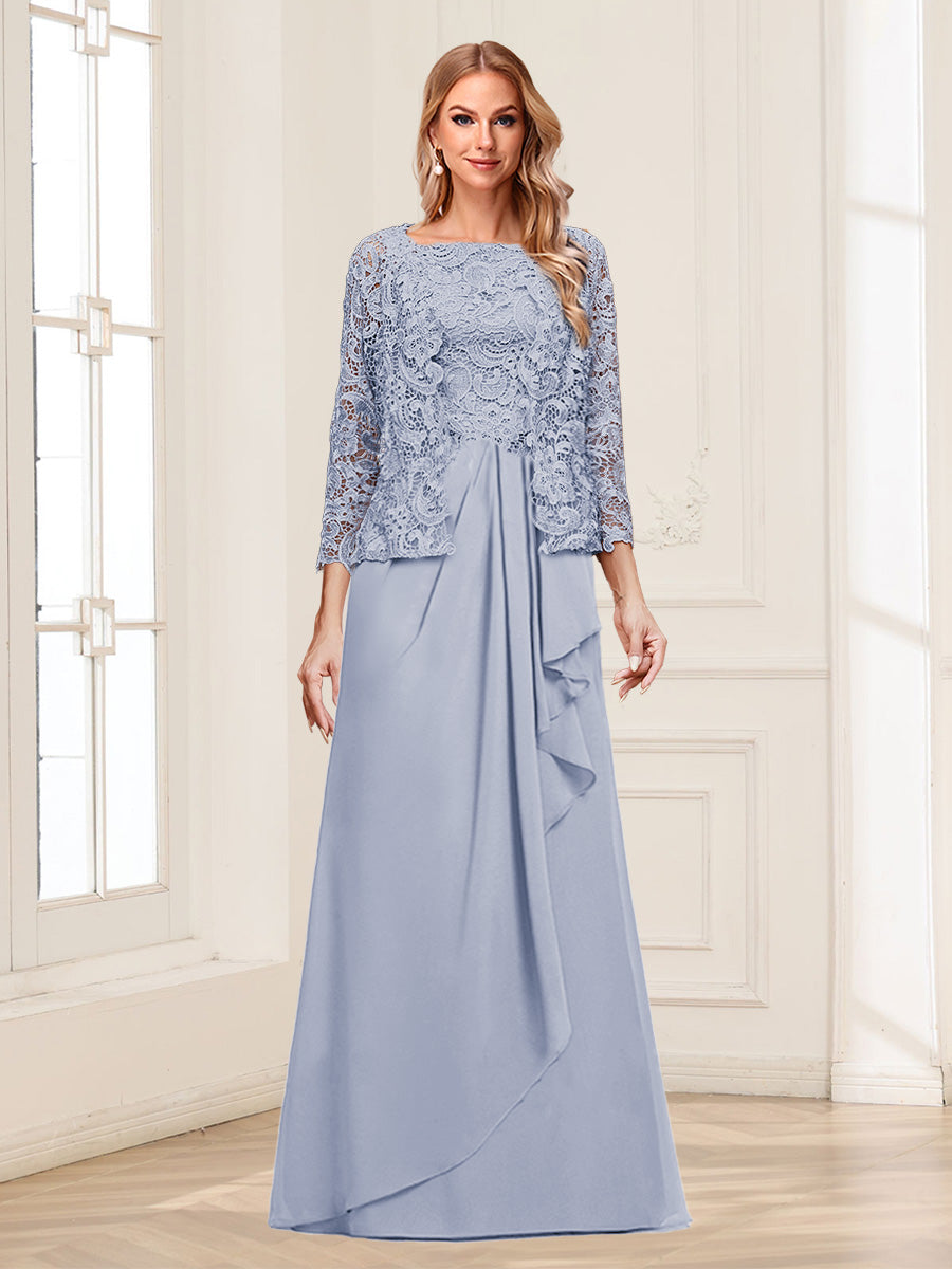 Lace Chiffon Square Neck 3/4 Sleeves 2 Pieces Mother of the Bride Dresses with Appliques & Jacket