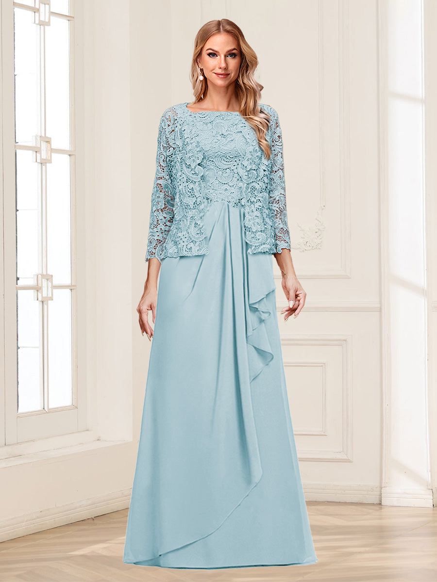 Lace Chiffon Square Neck 3/4 Sleeves 2 Pieces Mother of the Bride Dresses with Appliques & Jacket
