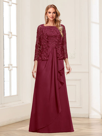 Lace Chiffon Square Neck 3/4 Sleeves 2 Pieces Mother of the Bride Dresses with Appliques & Jacket