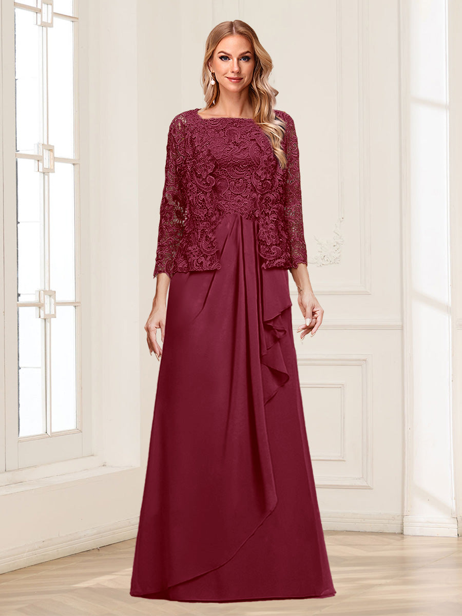 Lace Chiffon Square Neck 3/4 Sleeves 2 Pieces Mother of the Bride Dresses with Appliques & Jacket