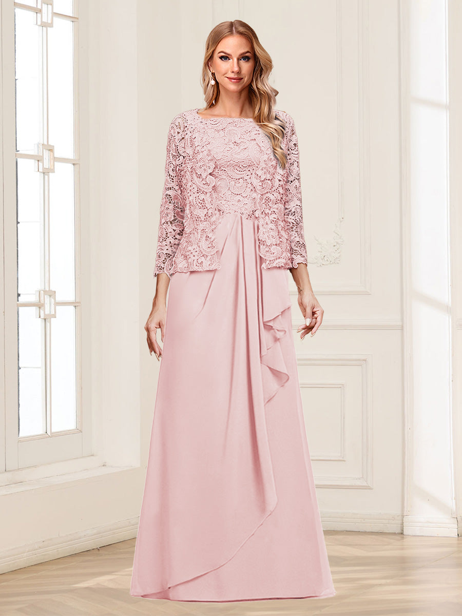 Lace Chiffon Square Neck 3/4 Sleeves 2 Pieces Mother of the Bride Dresses with Appliques & Jacket