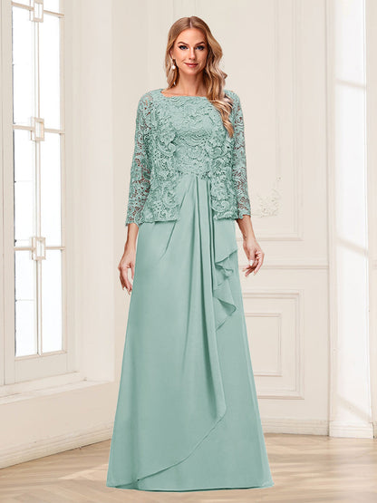 Lace Chiffon Square Neck 3/4 Sleeves 2 Pieces Mother of the Bride Dresses with Appliques & Jacket