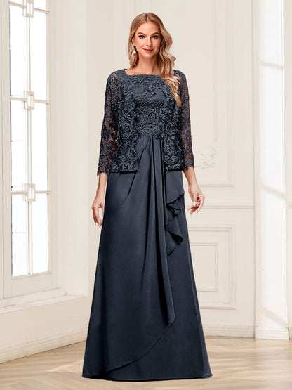 Lace Chiffon Square Neck 3/4 Sleeves 2 Pieces Mother of the Bride Dresses with Appliques & Jacket
