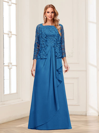 Lace Chiffon Square Neck 3/4 Sleeves 2 Pieces Mother of the Bride Dresses with Appliques & Jacket