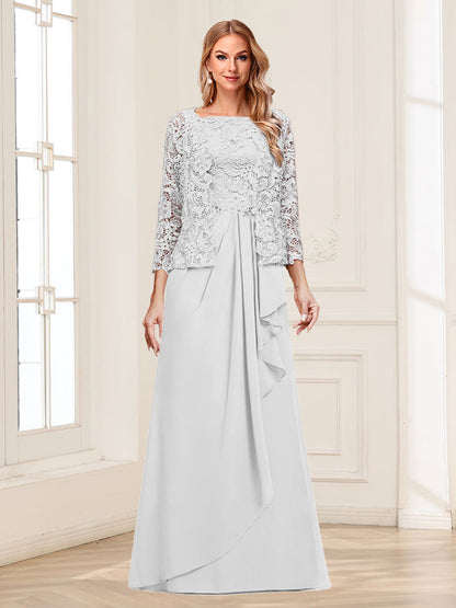 Lace Chiffon Square Neck 3/4 Sleeves 2 Pieces Mother of the Bride Dresses with Appliques & Jacket