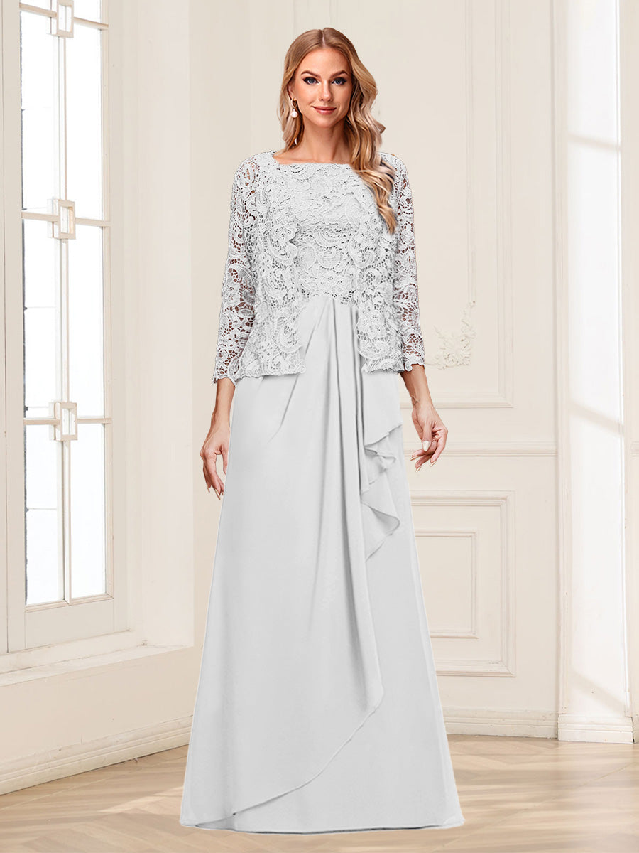 Lace Chiffon Square Neck 3/4 Sleeves 2 Pieces Mother of the Bride Dresses with Appliques & Jacket