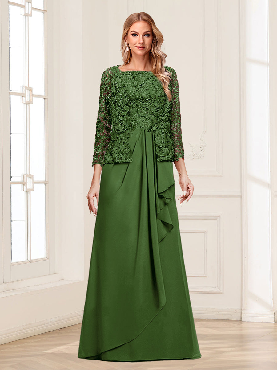 Lace Chiffon Square Neck 3/4 Sleeves 2 Pieces Mother of the Bride Dresses with Appliques & Jacket