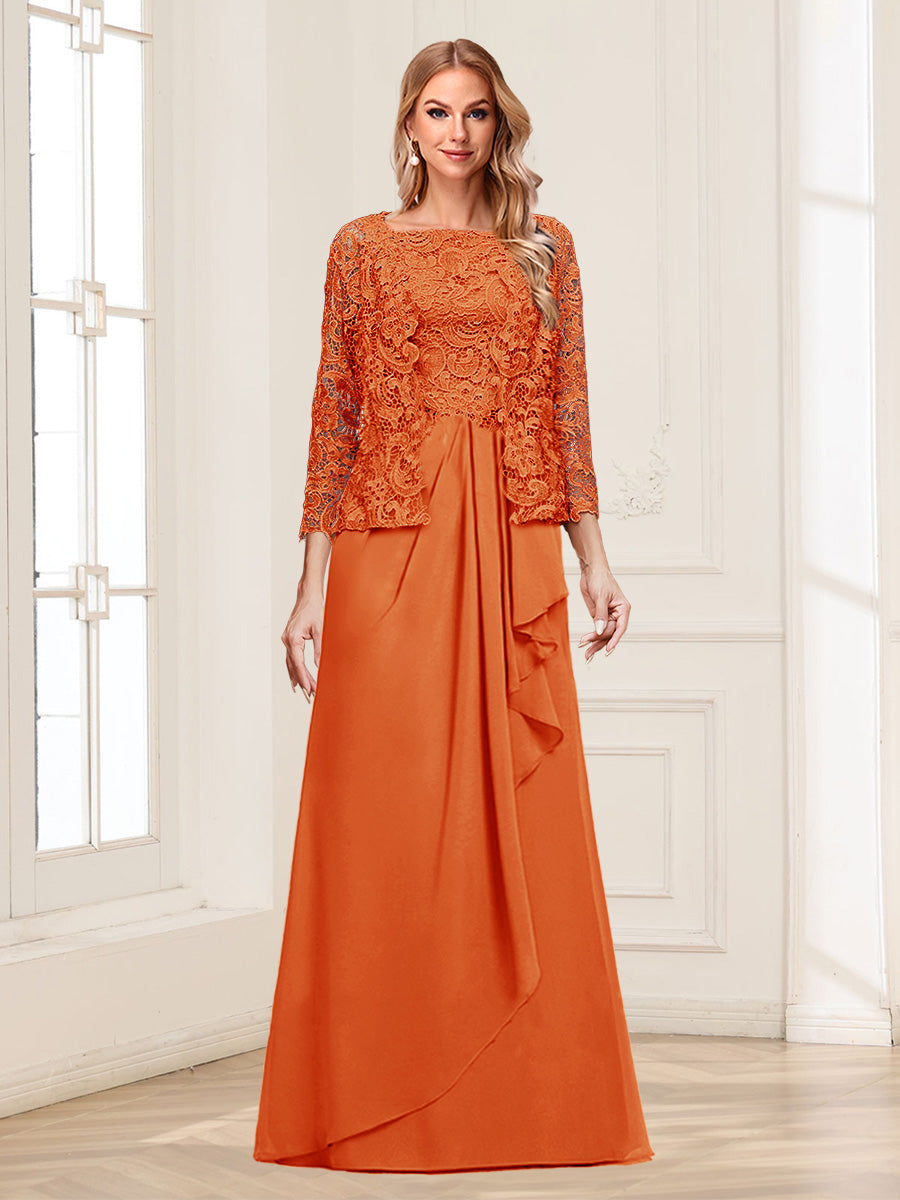 Lace Chiffon Square Neck 3/4 Sleeves 2 Pieces Mother of the Bride Dresses with Appliques & Jacket