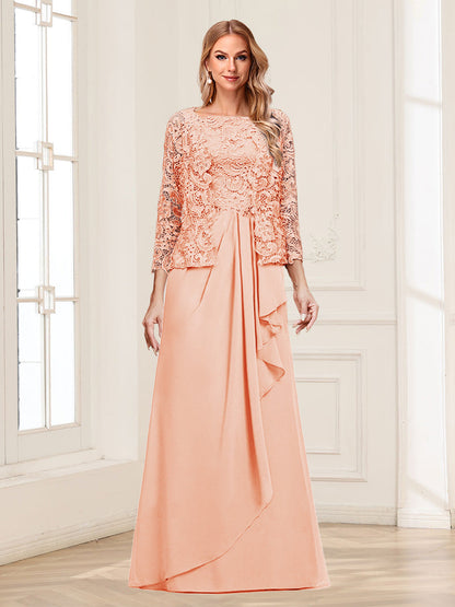Lace Chiffon Square Neck 3/4 Sleeves 2 Pieces Mother of the Bride Dresses with Appliques & Jacket