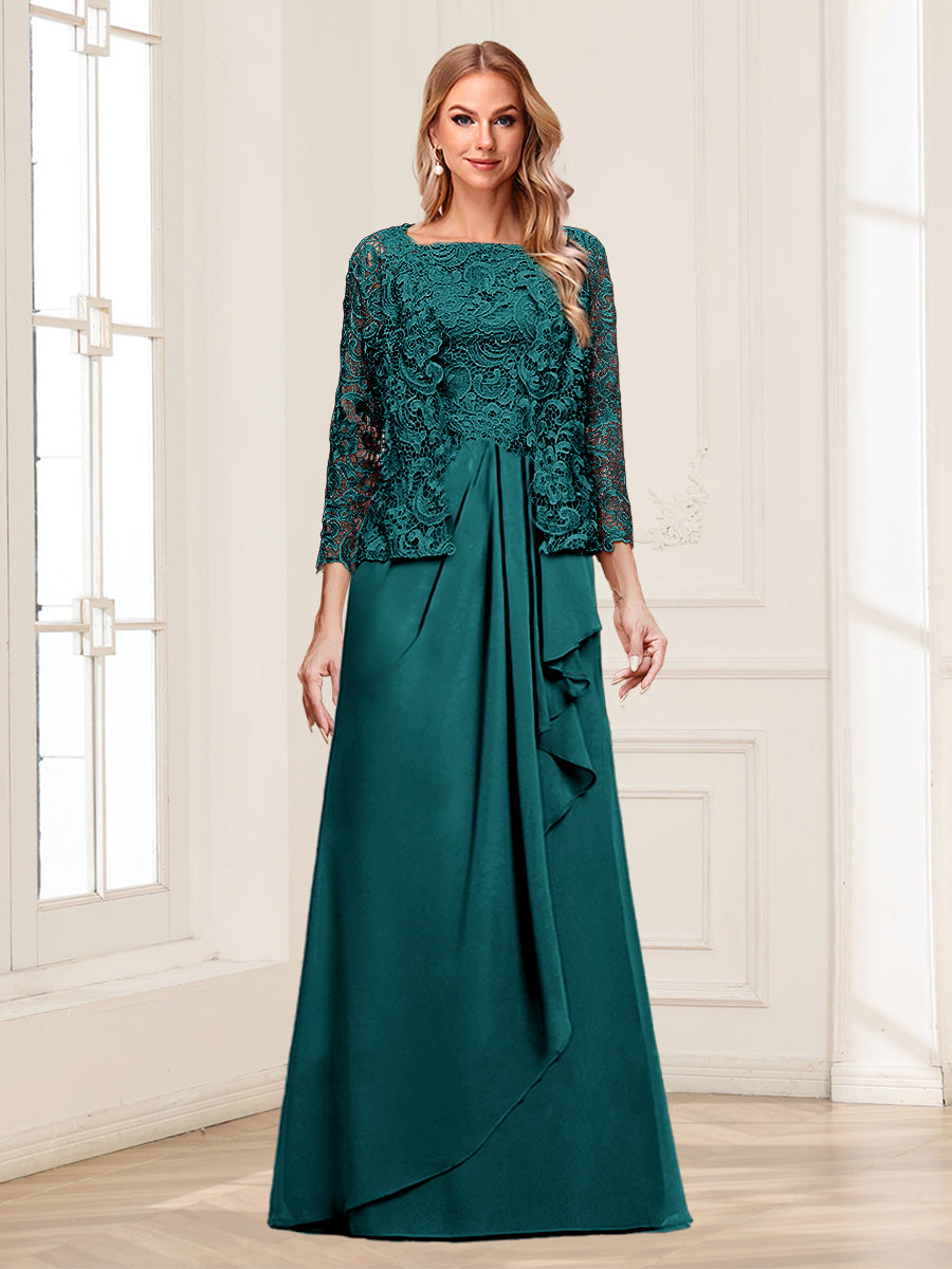 Lace Chiffon Square Neck 3/4 Sleeves 2 Pieces Mother of the Bride Dresses with Appliques & Jacket