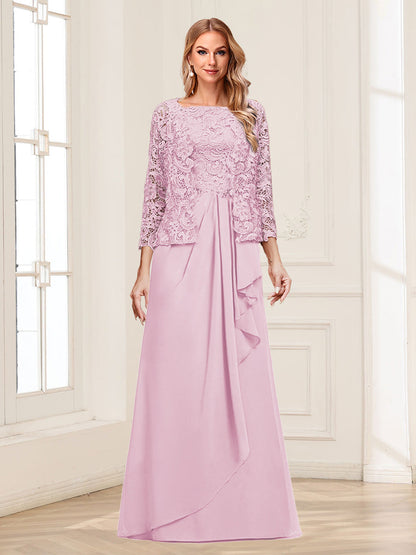Lace Chiffon Square Neck 3/4 Sleeves 2 Pieces Mother of the Bride Dresses with Appliques & Jacket