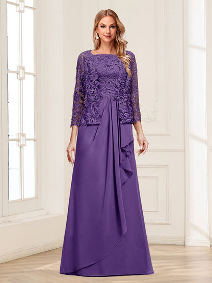 Lace Chiffon Square Neck 3/4 Sleeves 2 Pieces Mother of the Bride Dresses with Appliques & Jacket