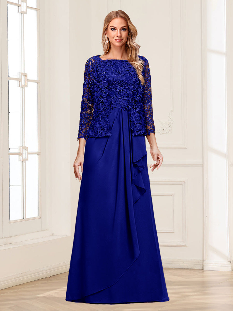 Lace Chiffon Square Neck 3/4 Sleeves 2 Pieces Mother of the Bride Dresses with Appliques & Jacket