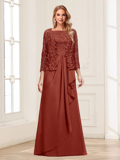 Lace Chiffon Square Neck 3/4 Sleeves 2 Pieces Mother of the Bride Dresses with Appliques & Jacket